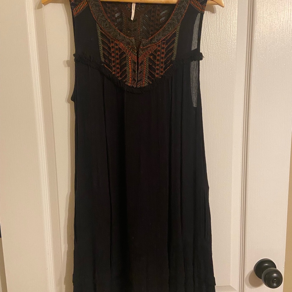 Free People Black Sleeveless Dress with Embroidered Detail
